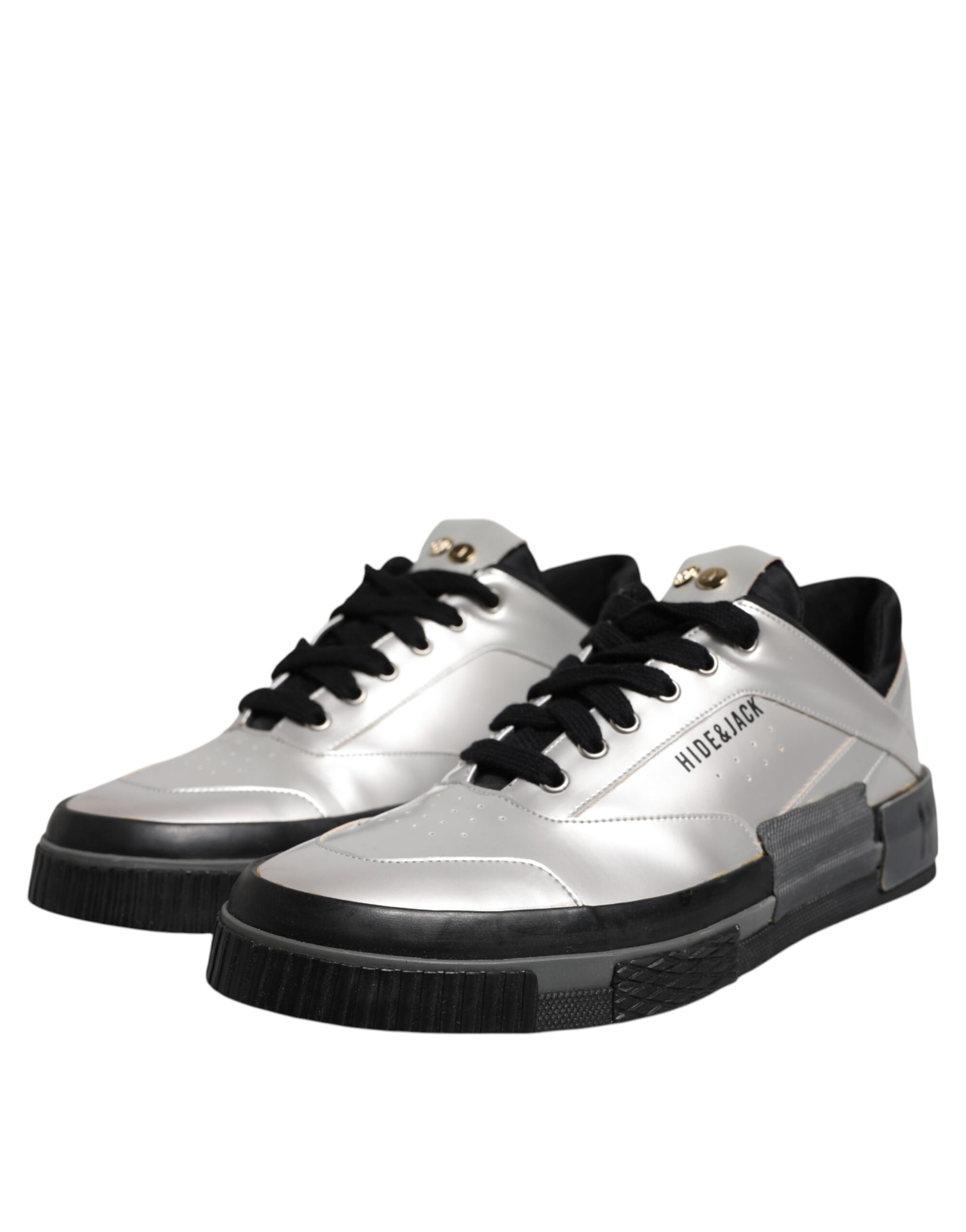 Silver sneakers with black laces