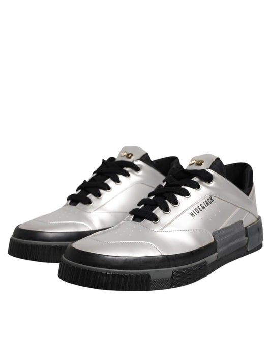 Silver sneakers with black laces