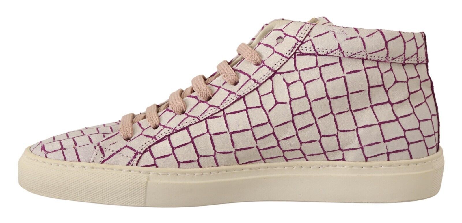 Pink and white sneaker with lace closure