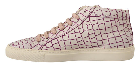 Pink and white sneaker with lace closure