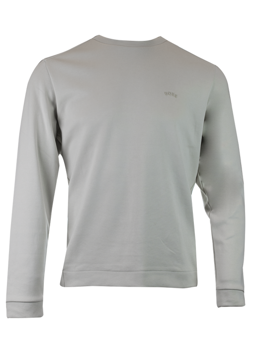 Long sleeve heather gray sweatshirt on display