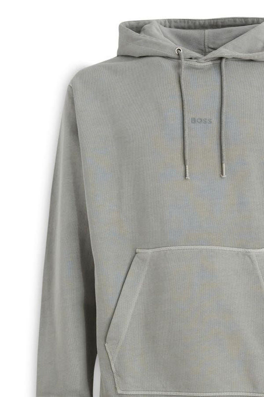Grey hoodie with drawstring hood and front pocket