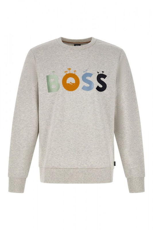 Sweatshirt with colorful letters spelling out "BOSS"