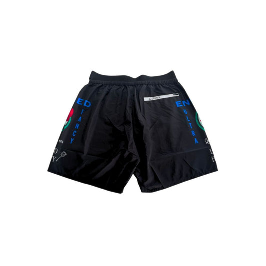 Black shorts with white lettering