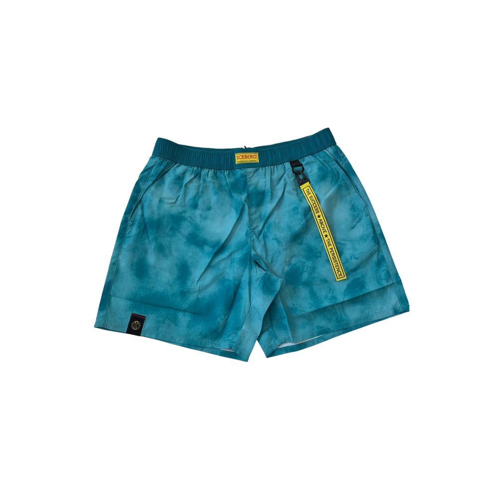 Blue tie dye shorts with yellow zipper