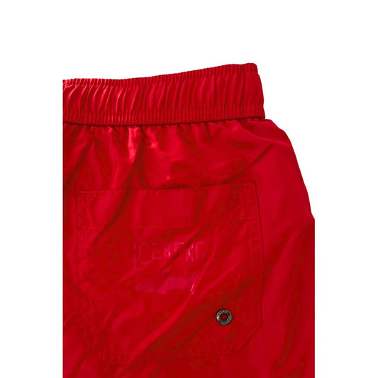 Red shorts with white logo on front