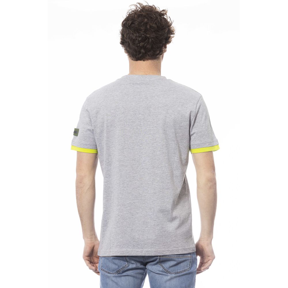 Grey t-shirt with yellow trim on back