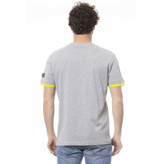 Grey t-shirt with yellow trim on back