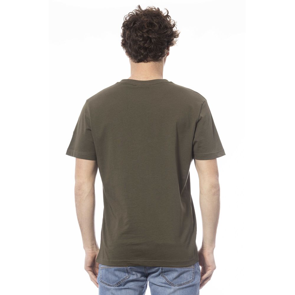 Man wearing olive green t-shirt