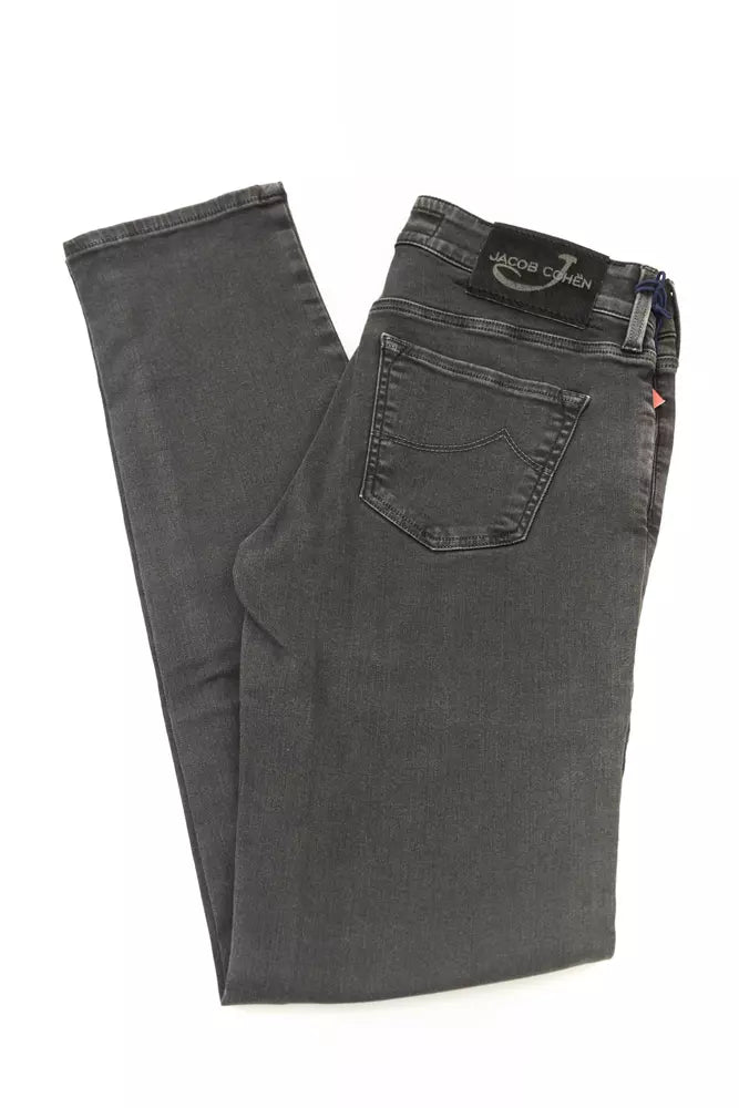 Pair of gray jeans on display