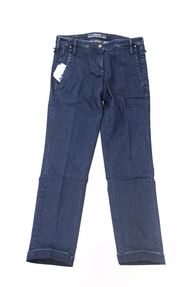 Pair of blue jeans on a hanger
