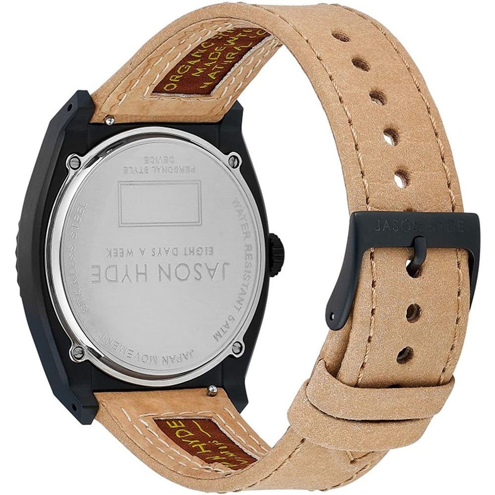 A brown leather watch with a white face and black hands