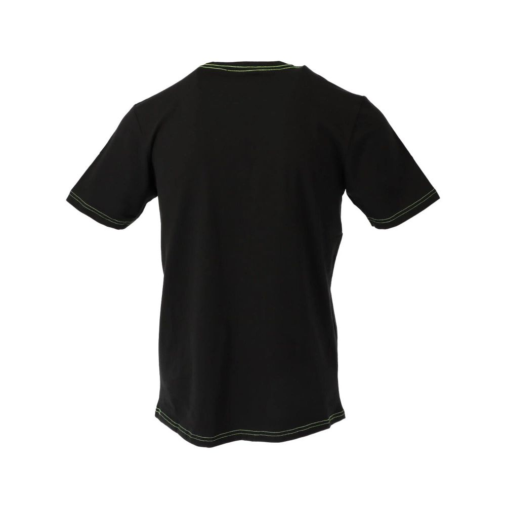 A black cotton t-shirt with short sleeves