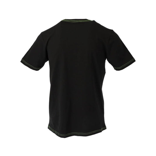 A black cotton t-shirt with short sleeves