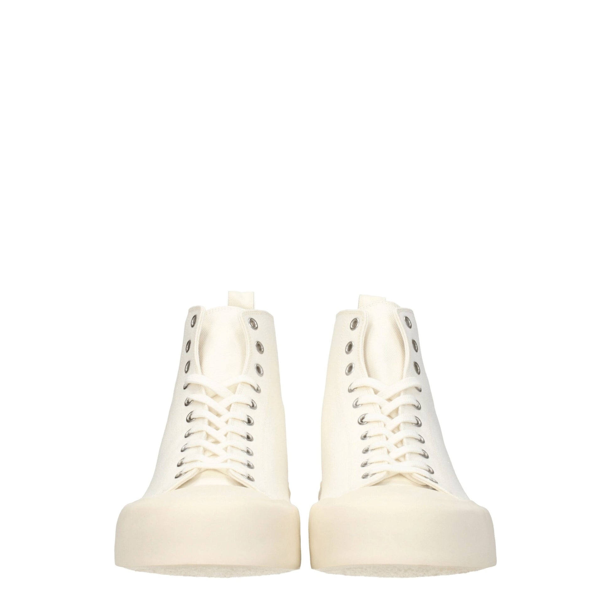Pair of beige high top sneakers with laces