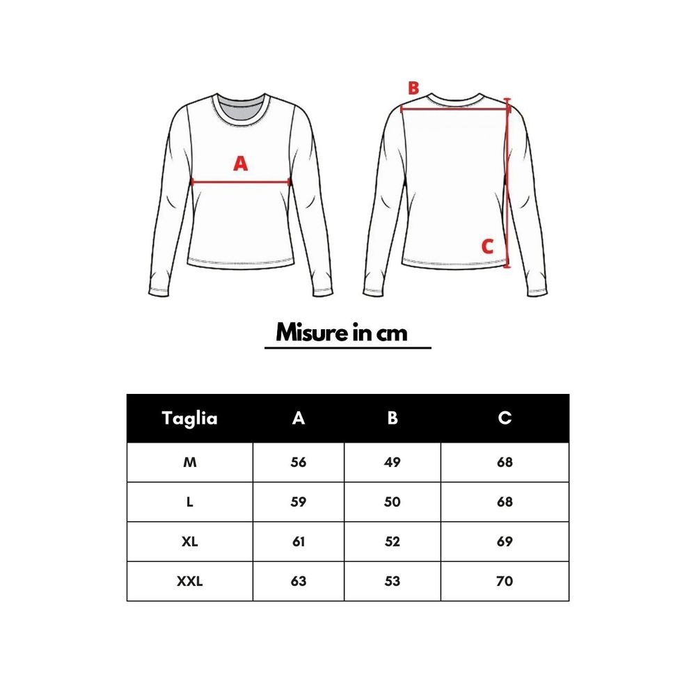 White long sleeve shirt with red lines indicating size and fit