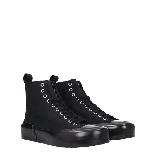 Pair of black high top sneakers with lace-up front, featuring a chunky sole and silver hardware accents
