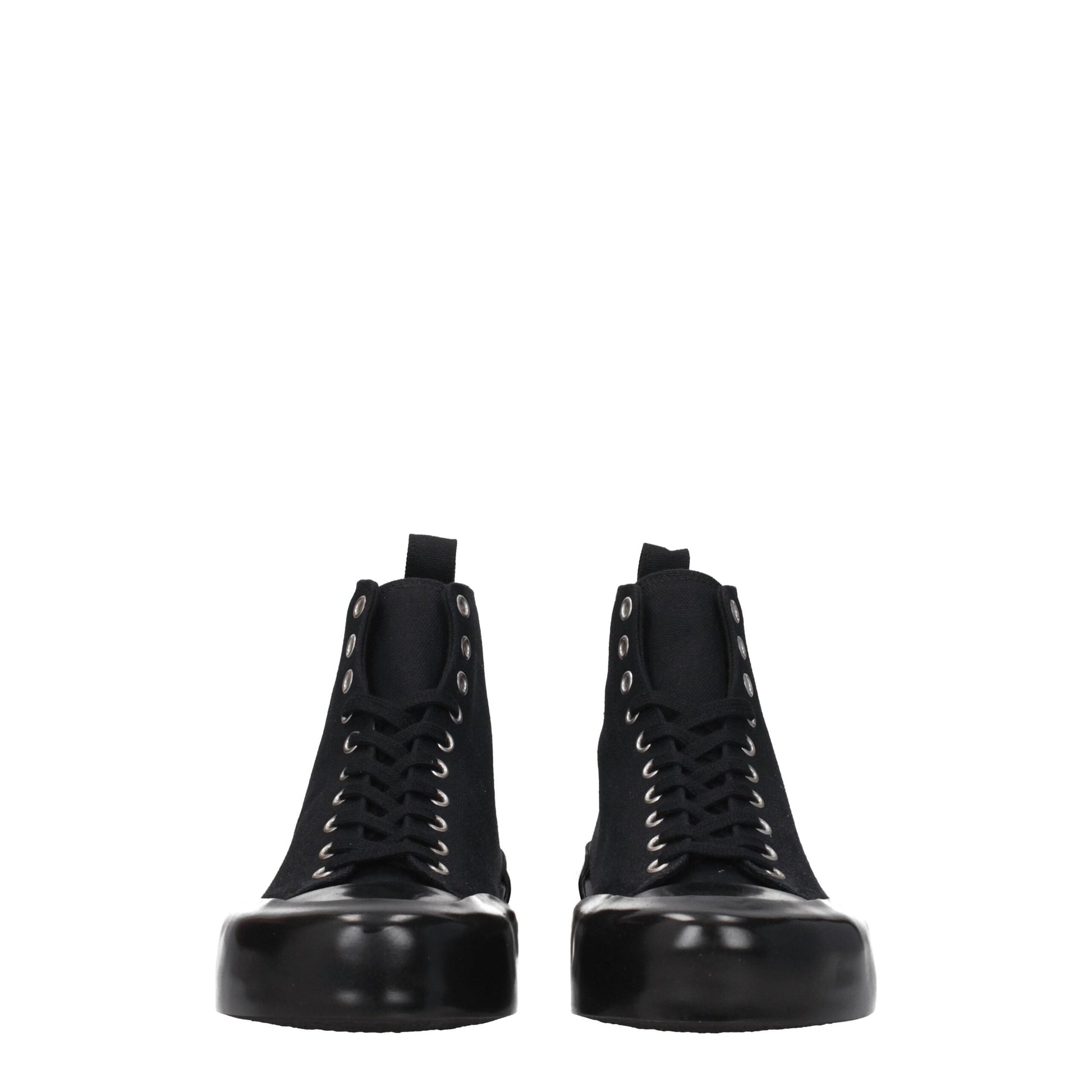 Pair of black high top sneakers with silver studs on sides