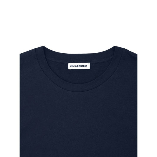 Navy blue t-shirt with white label on neck