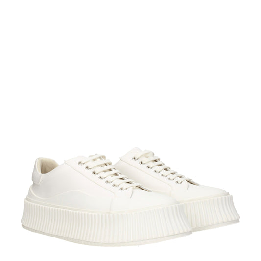Pair of white platform sneakers with laces, designed by Jil Sander
