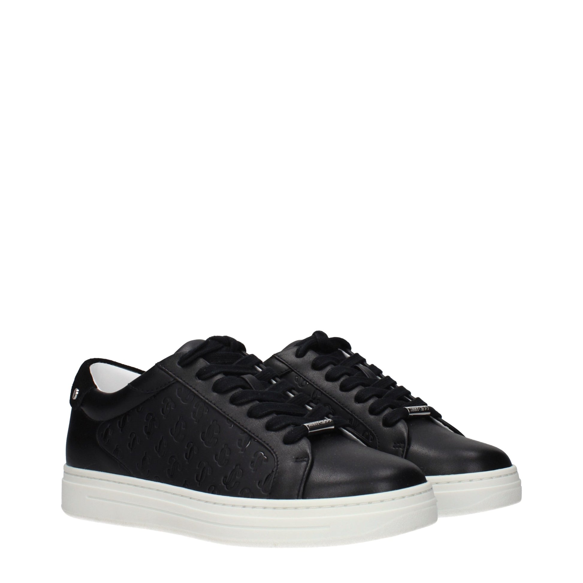 Black leather sneakers with white sole