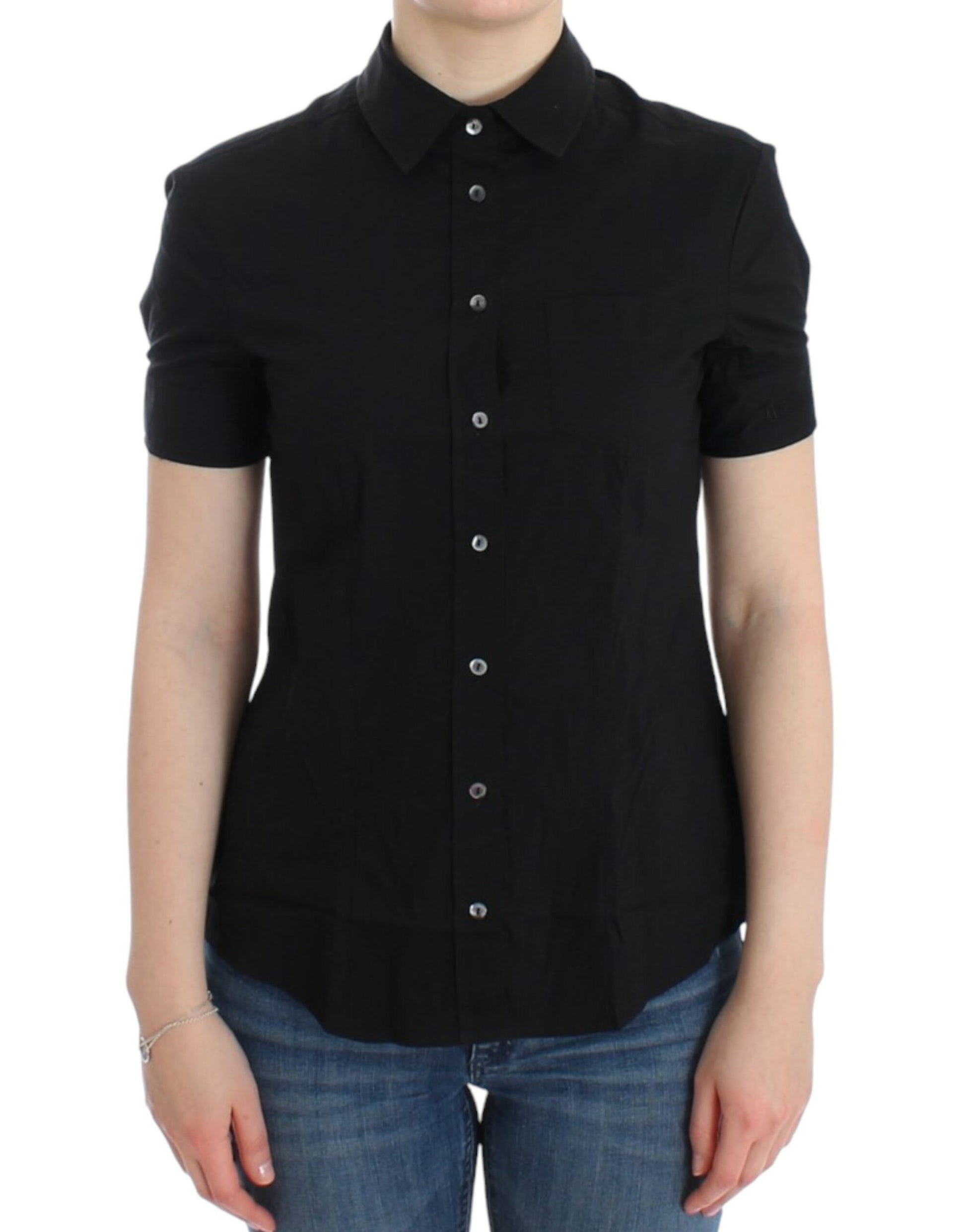 Black short sleeve shirt with buttons