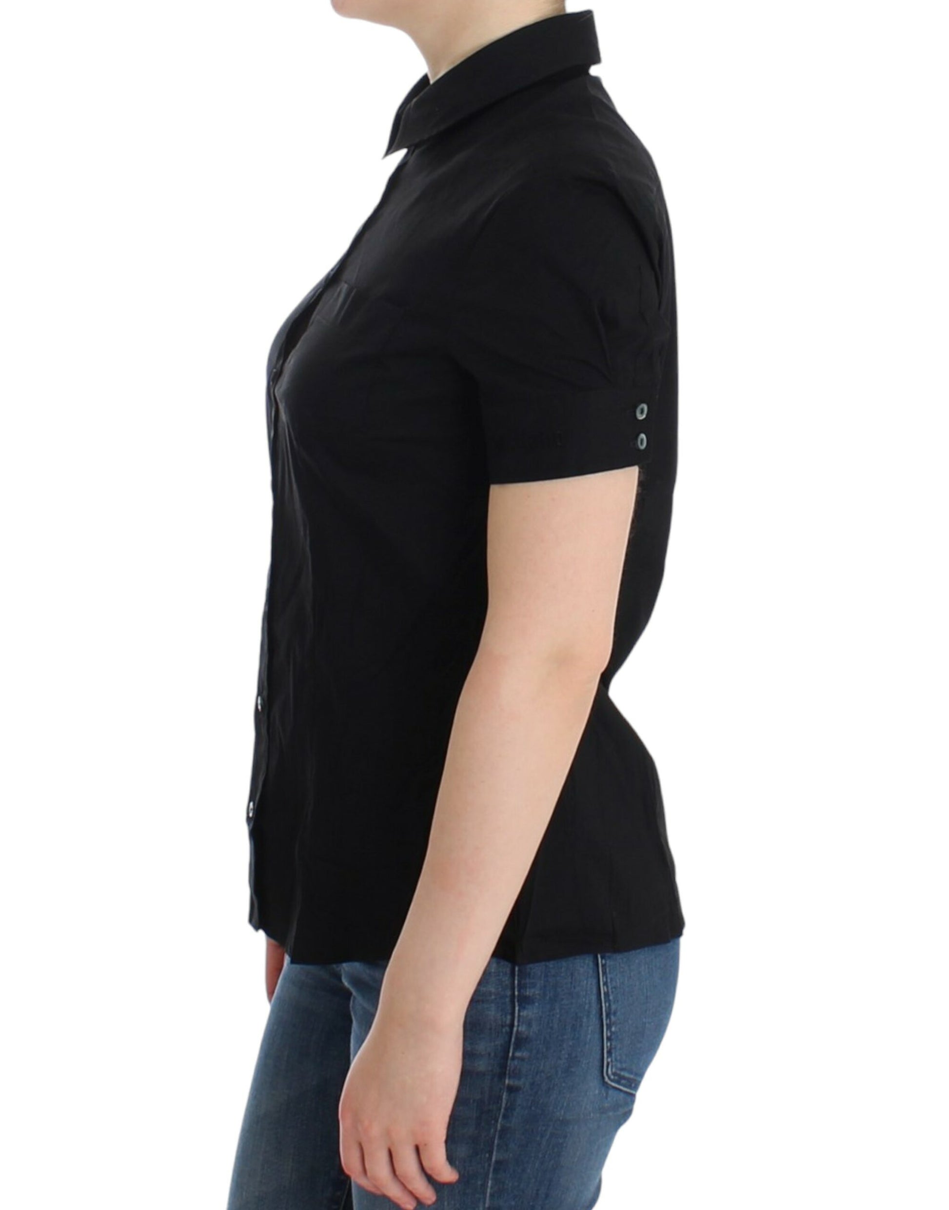Black short sleeve shirt on a woman