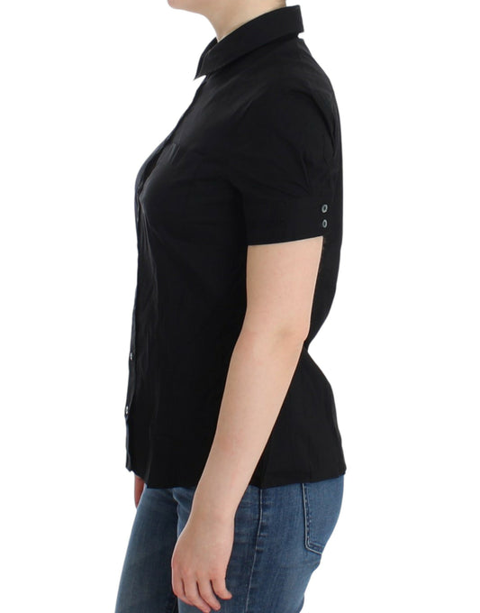 Black short sleeve shirt on a woman