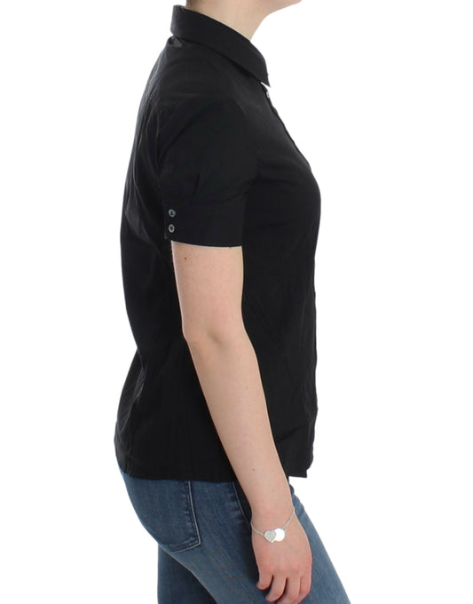 Black polo shirt on a woman