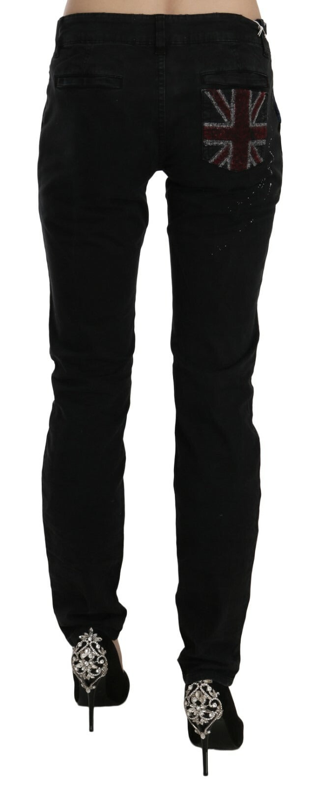 Pair of black jeans with Union Jack design on back