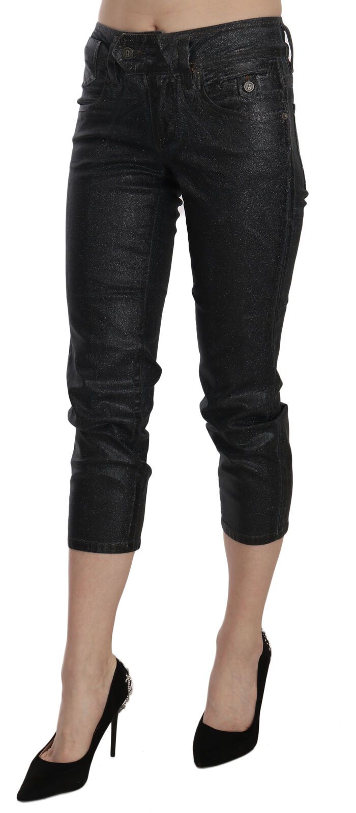 Pair of black jeans with glittery pattern