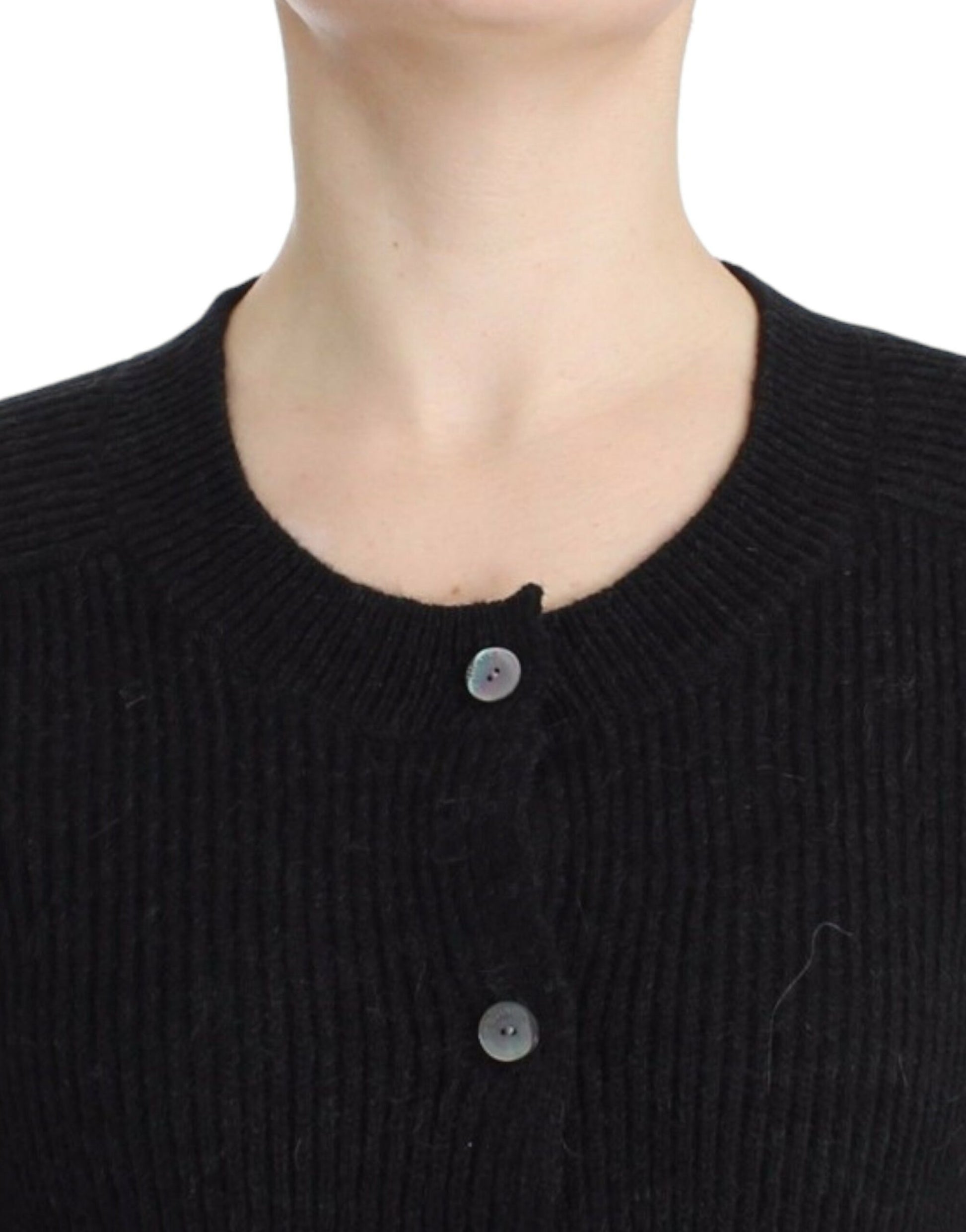 Black knitted sweater with buttons on front