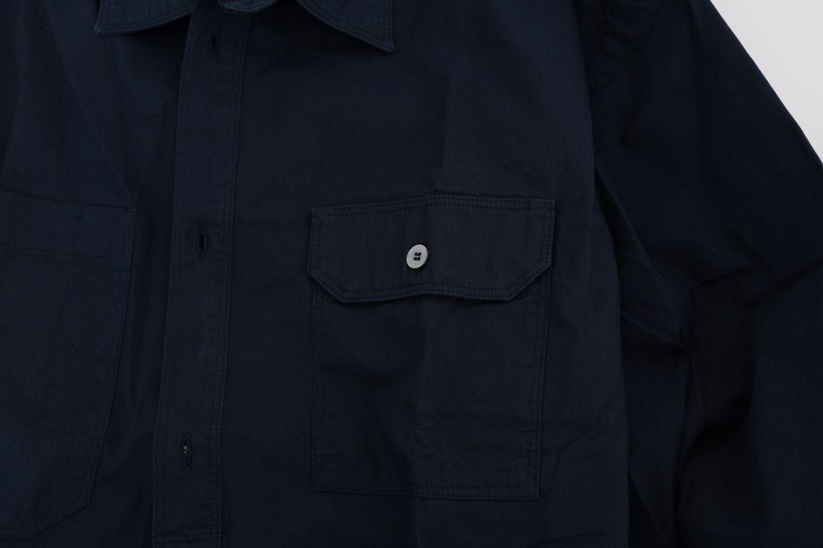 Navy blue work jacket with two pockets on front