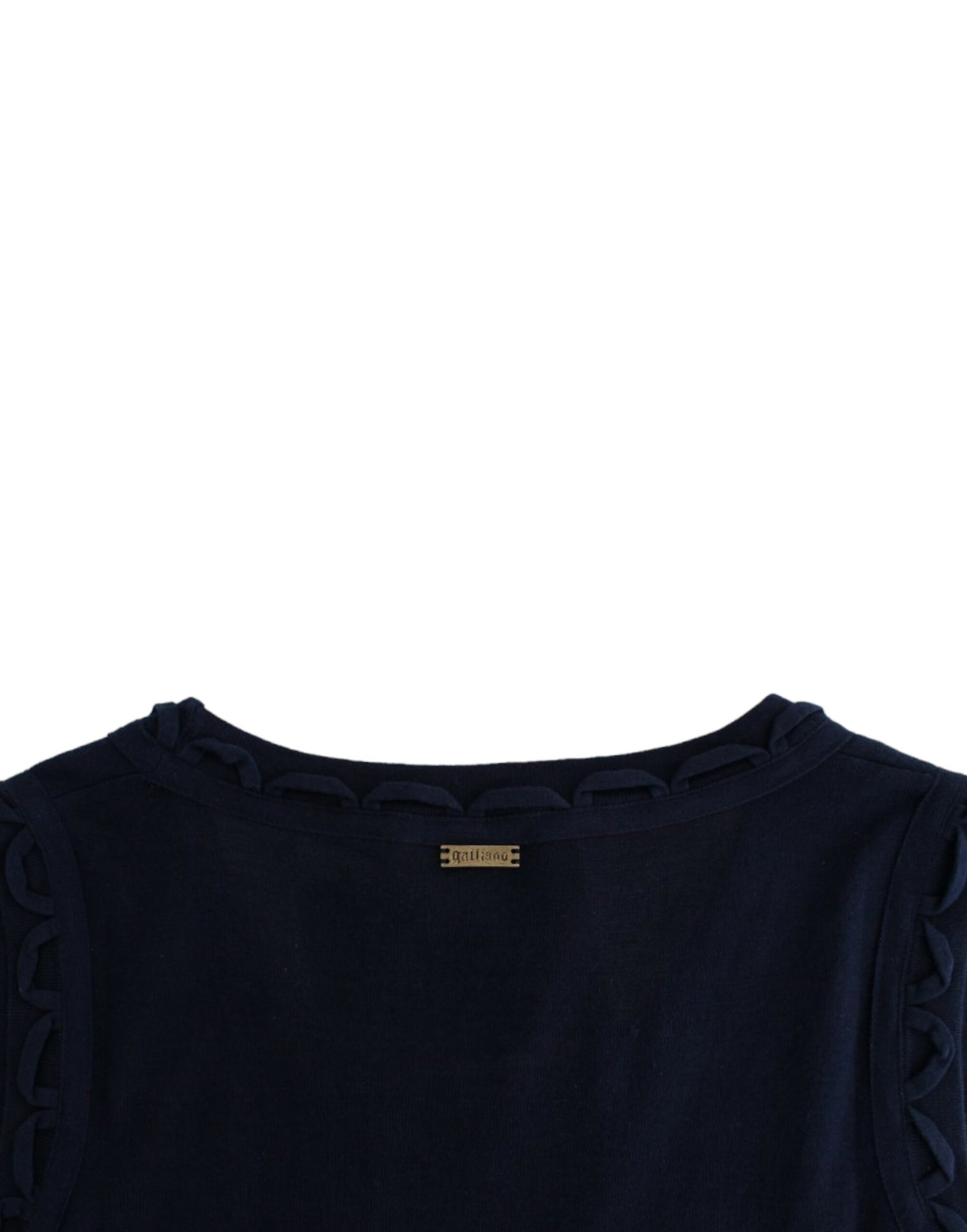 Dark blue long sleeve shirt with ruffled neckline