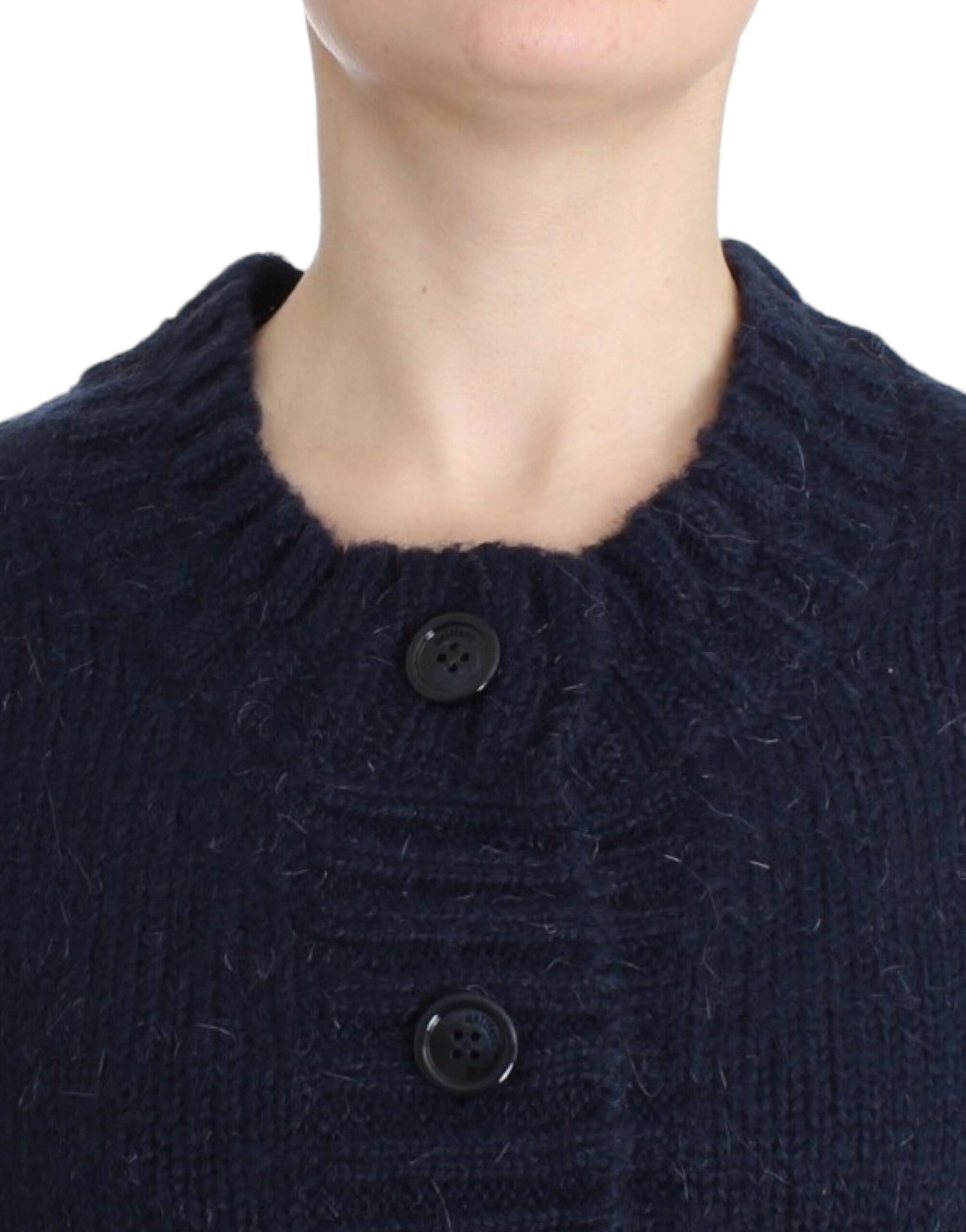 Blue wool sweater with buttons on front