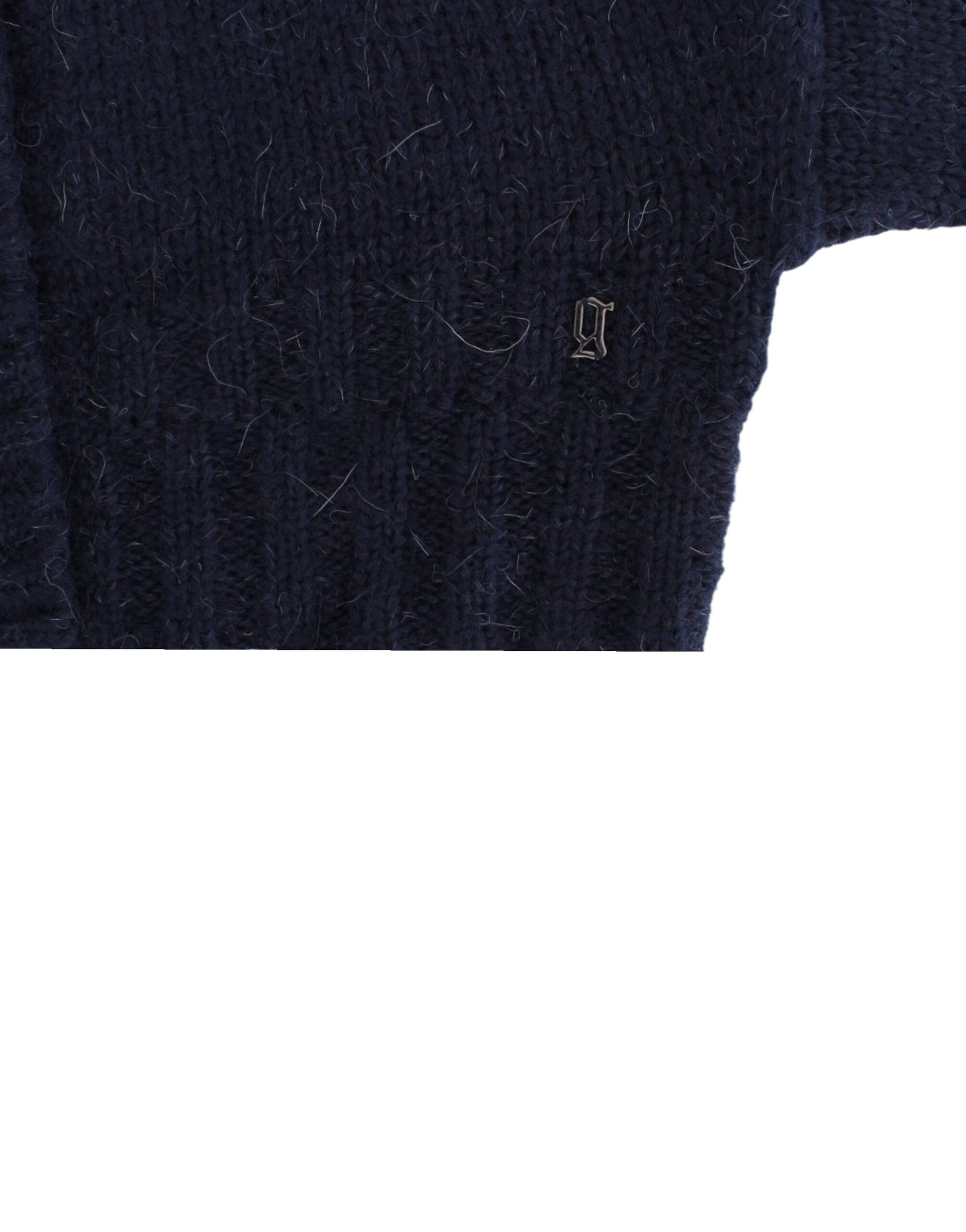 Blue knitted sweater with white trim
