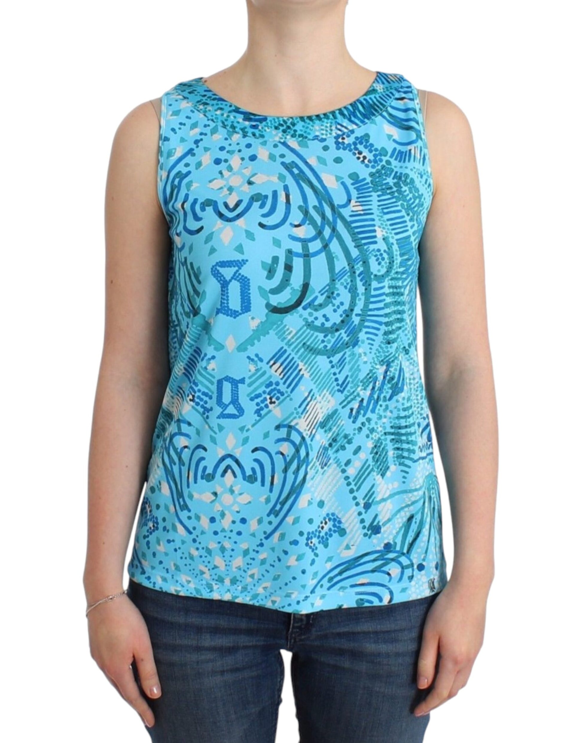 Blue tank top with Hebrew lettering