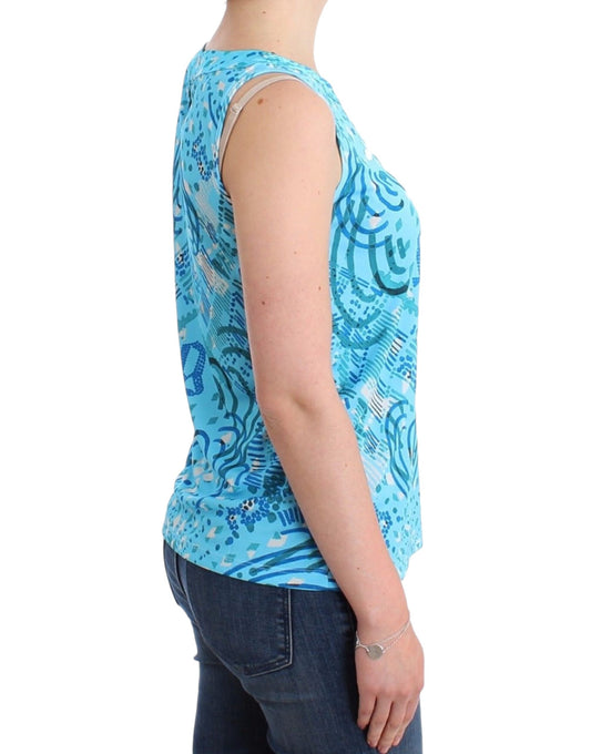 Woman wearing blue tank top