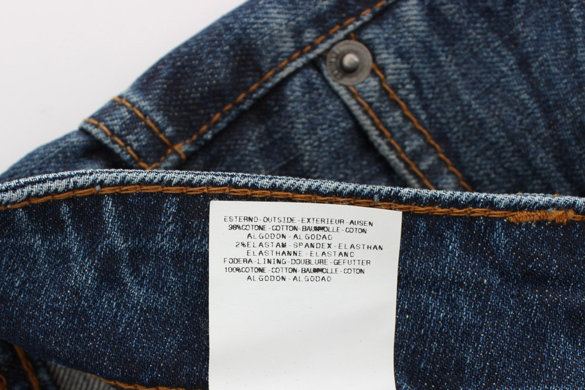 Blue denim jeans on a hanger
