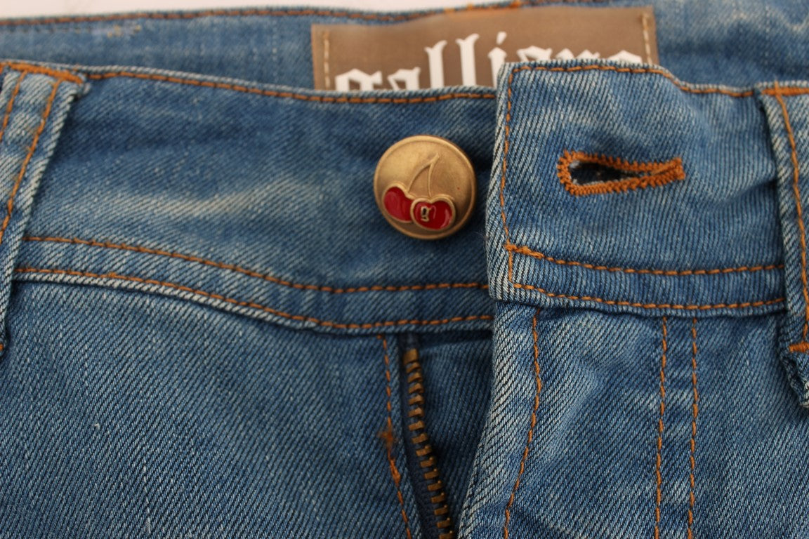 Pair of blue jeans with button closure
