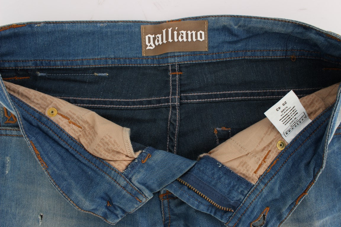 Blue denim jeans with tag inside waistband