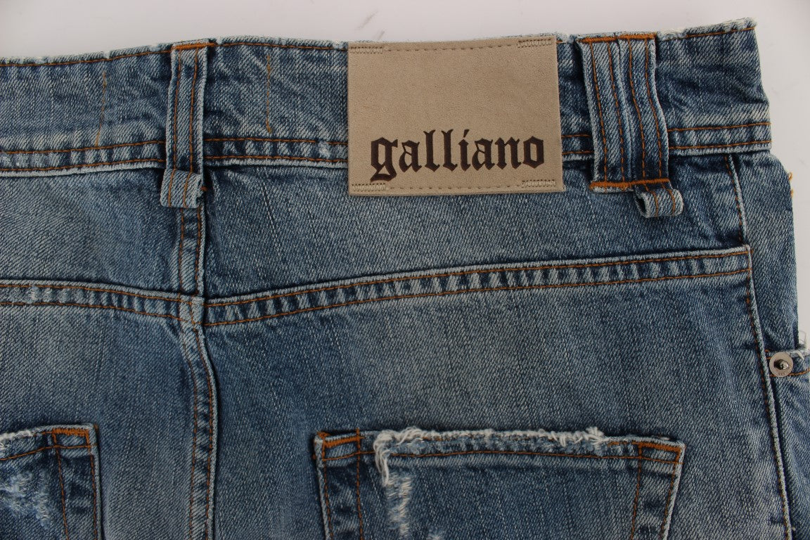 Pair of blue jeans with a brown label on the waistband