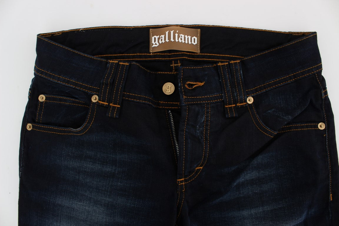 Pair of blue jeans with brown stitching