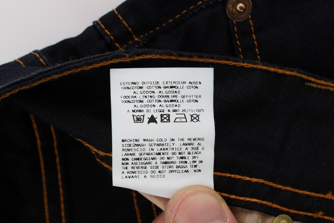 White tag on blue jeans