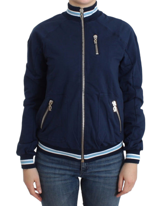 Blue jacket with zippered pockets on front