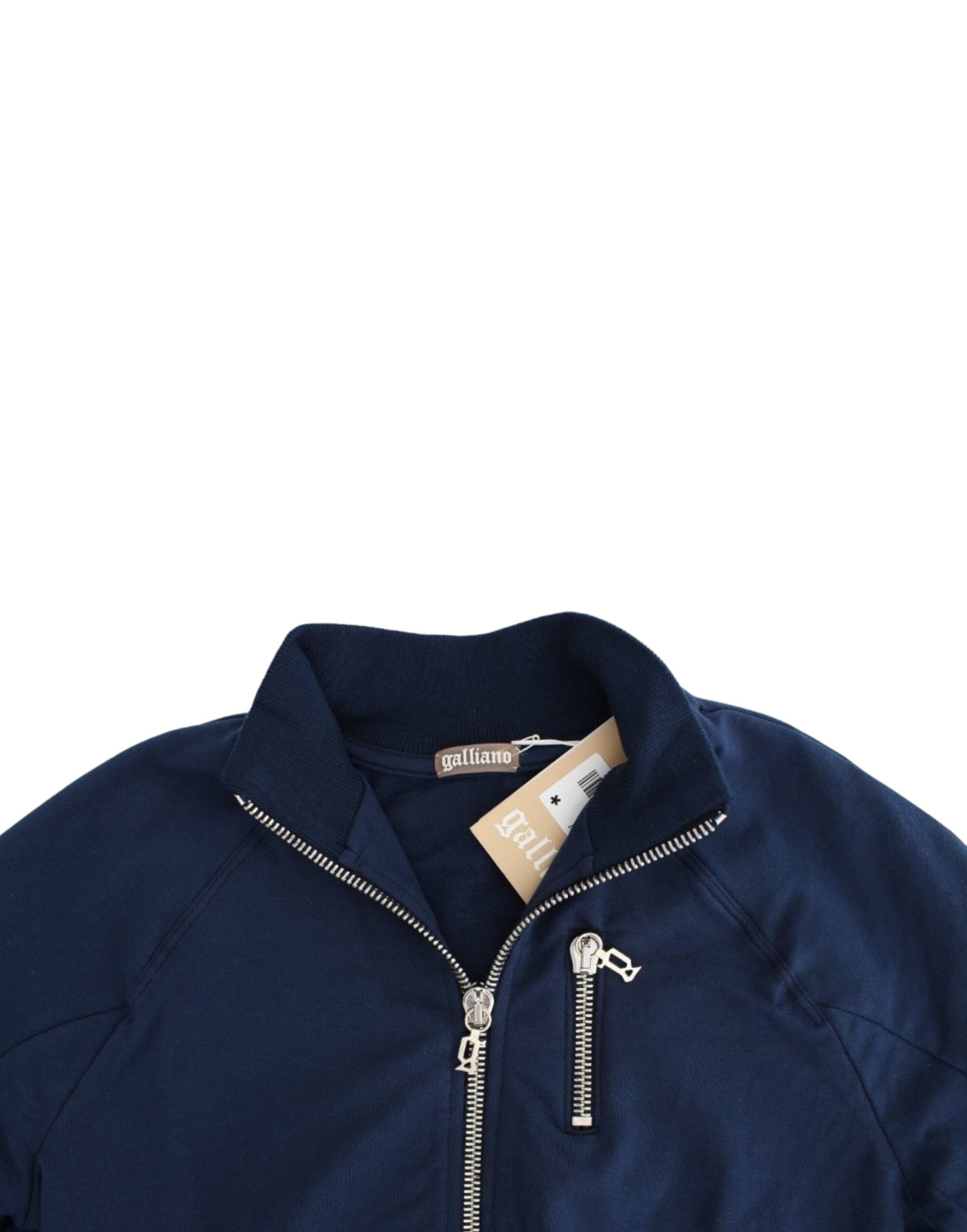 Navy blue jacket with zippered front closure