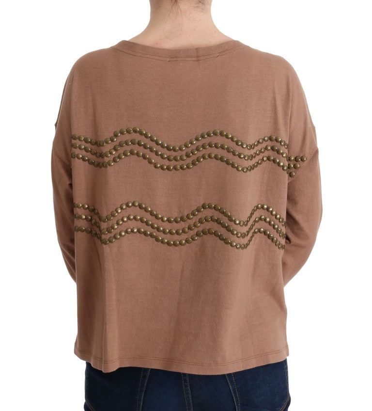 Brown long sleeve shirt with embroidered design on back