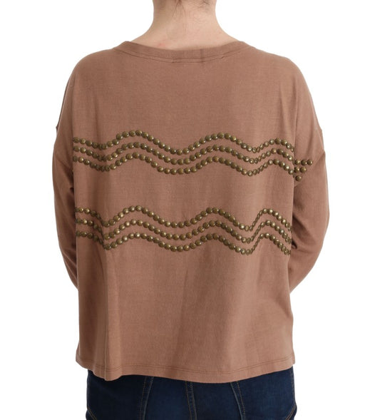 Brown long sleeve shirt with embroidered design on back