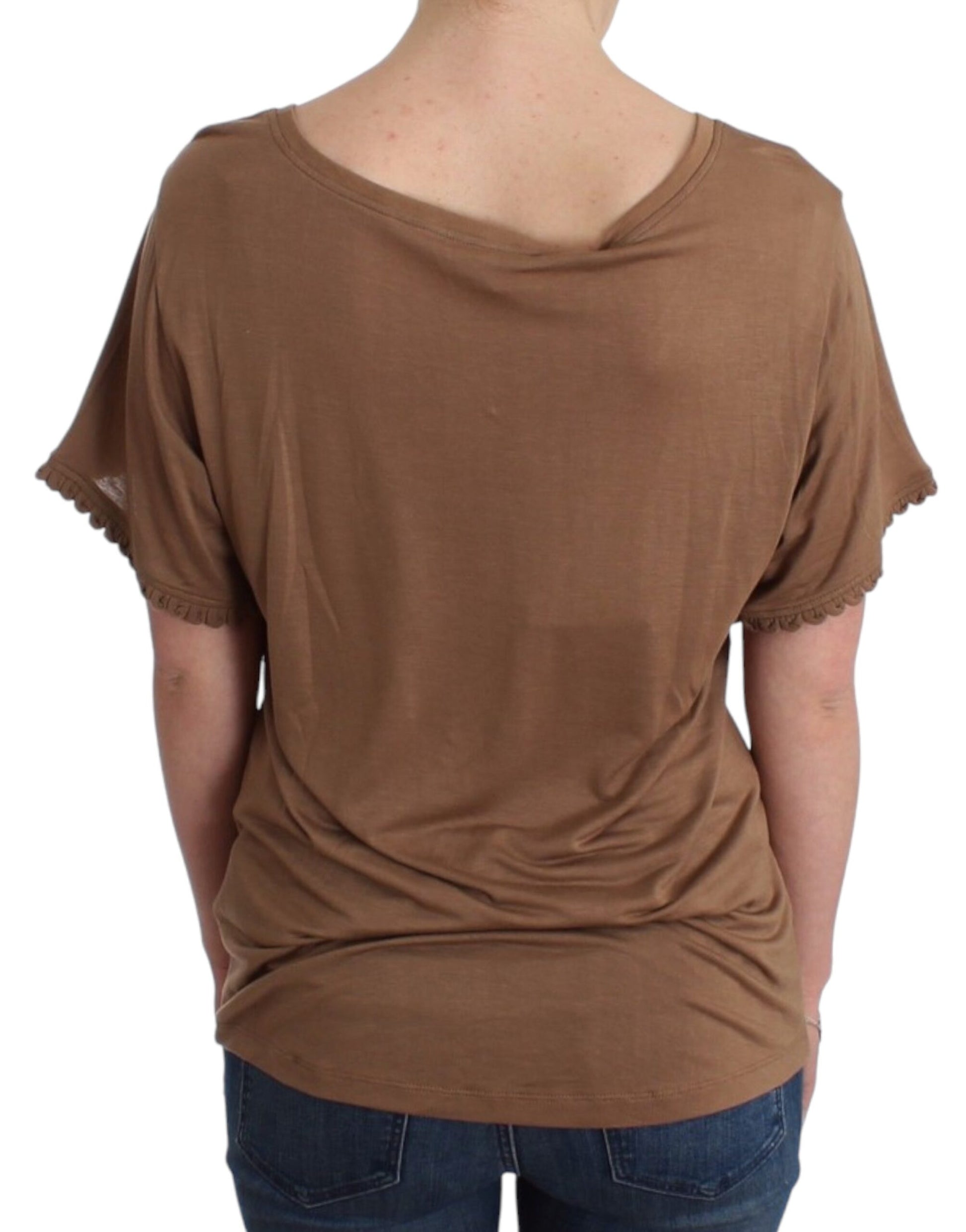 Brown shirt on back of woman