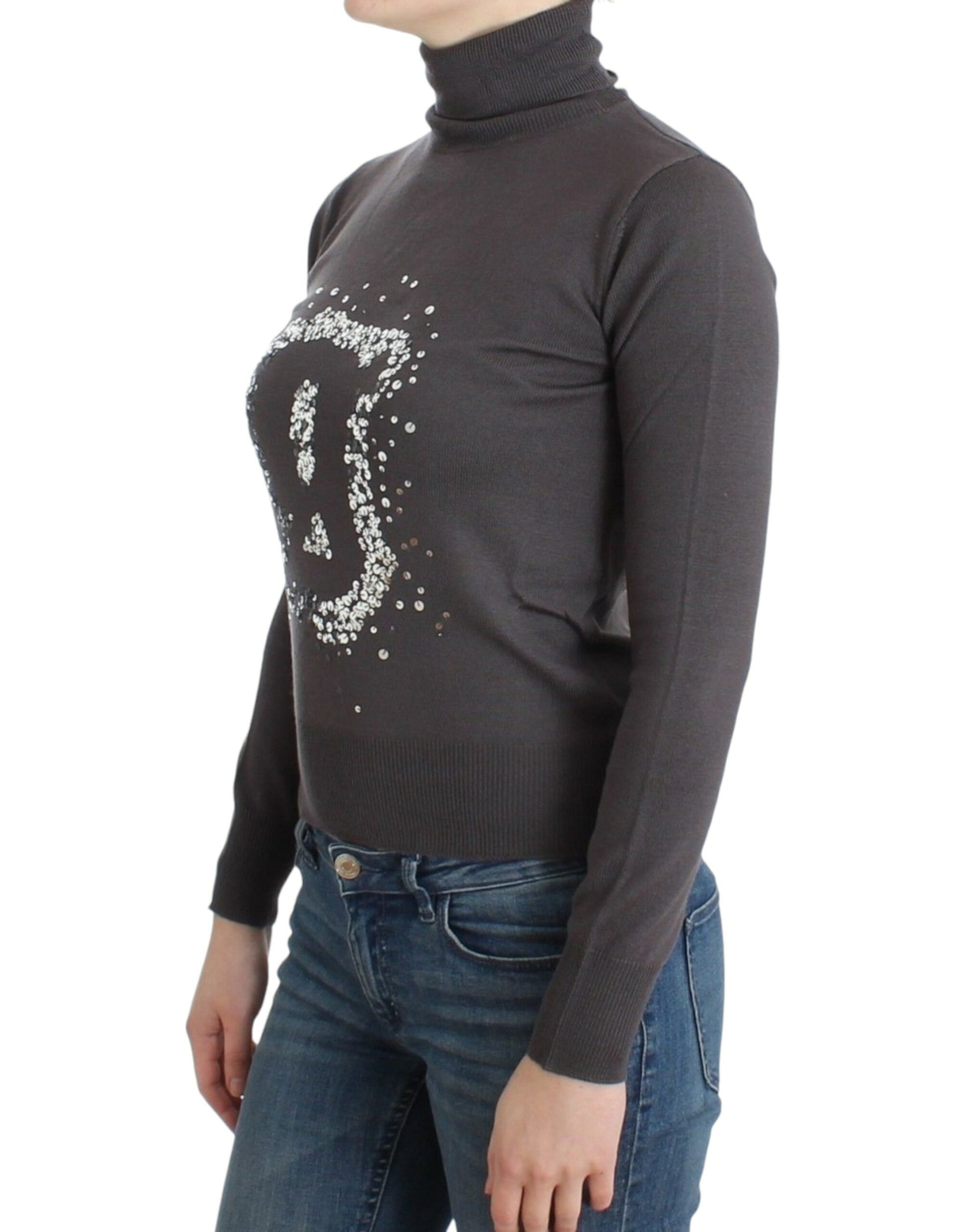 Long sleeve turtleneck sweater with a smiley face design on front